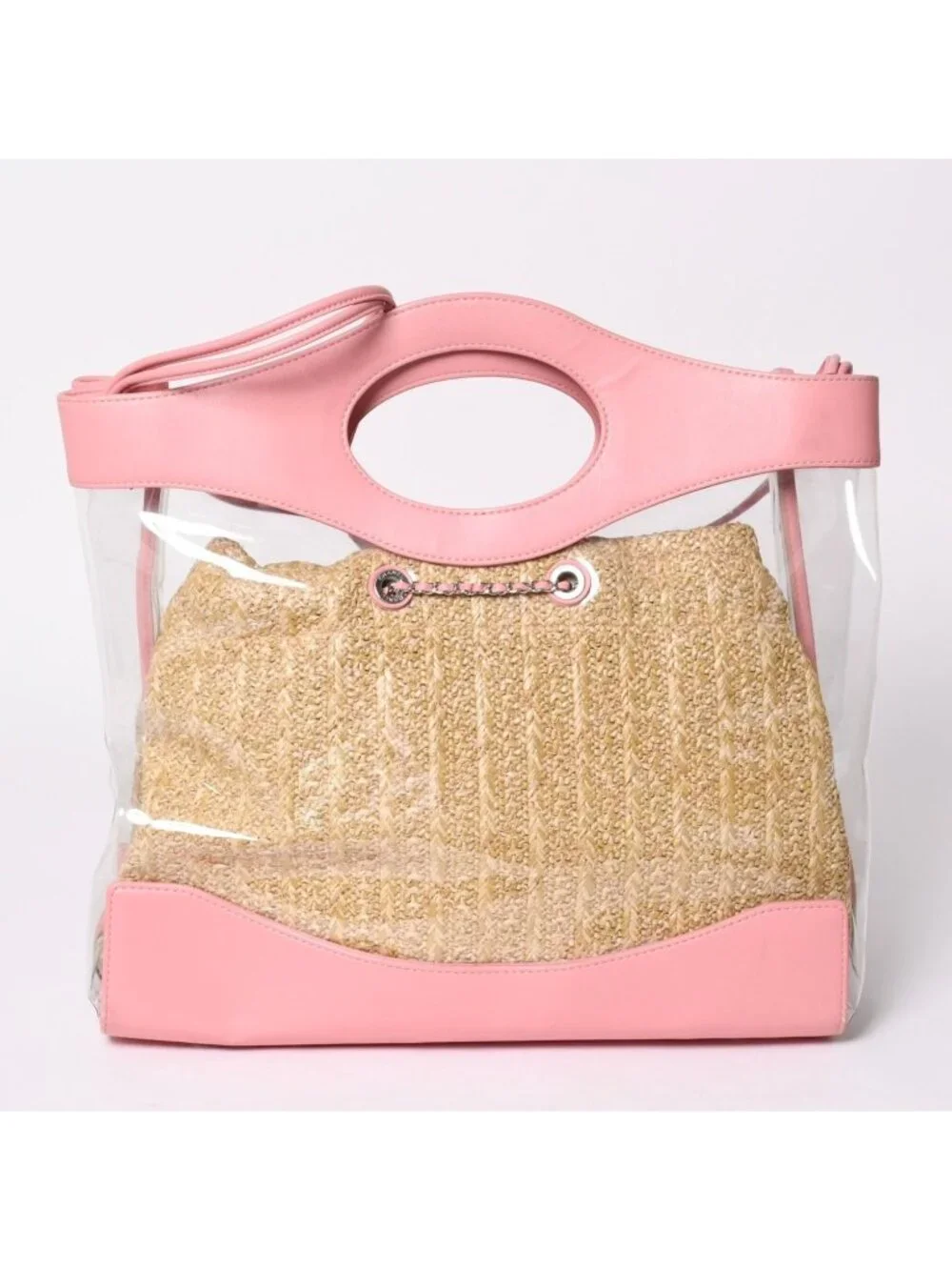 Chanel 31 Large Shopping Bag CC Logo Straw Leather Vinyl Pink